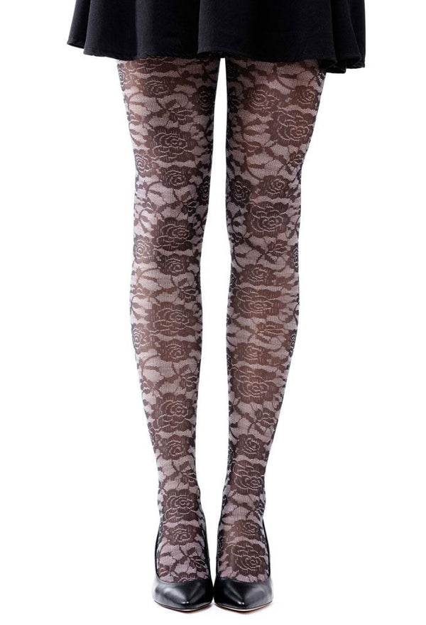 Floral Lace black & gray Full Foot Tights
