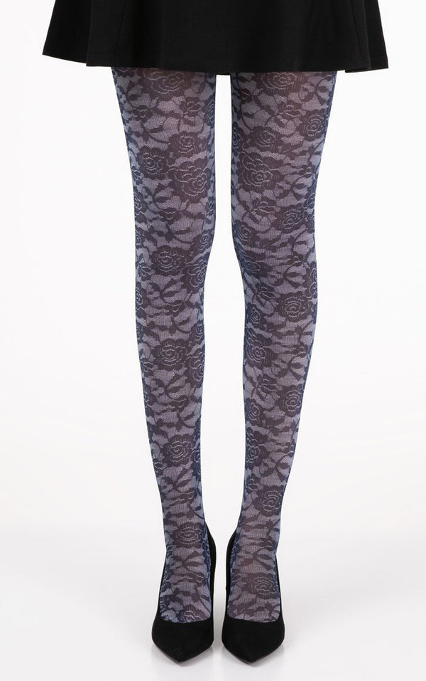 Floral lace D Blue Full Foot Tights
